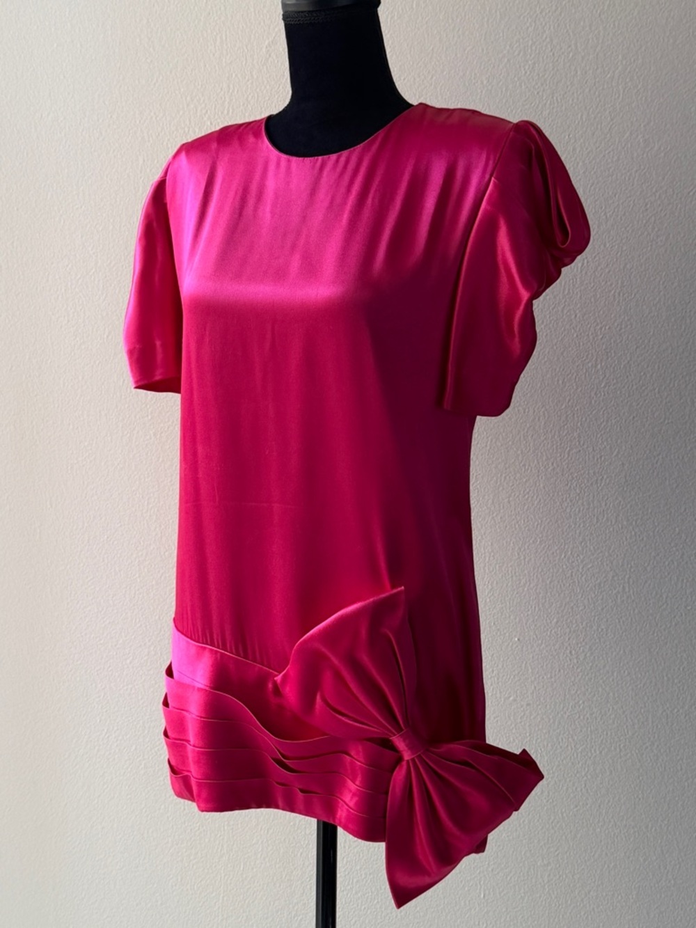 Vintage Pink Satin Bow Mini Dress